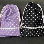 ラスト1♡SALE品【30×20ドット巾着】ブラック・パープル