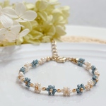 ｟再販×2｠韓国ビーズ♡フラワーブレスレット＼beige×blue green／