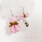  水玉ねこのバルーンワンピース-Pink-