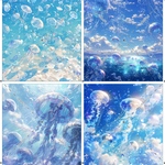 B-41 クラゲ 夏 海 背景紙 素材 コラージュ collage シート sheet achashop