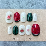 ネイルチップスイカひょっこりくまさんニュアンス夏個性派993