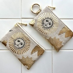 ほほえみおひさまポーチ( Sサイズ ) mftaフランス輸入生地　小物入れ　コインケース　カードケース　太陽柄　カラビナ付きにも♡