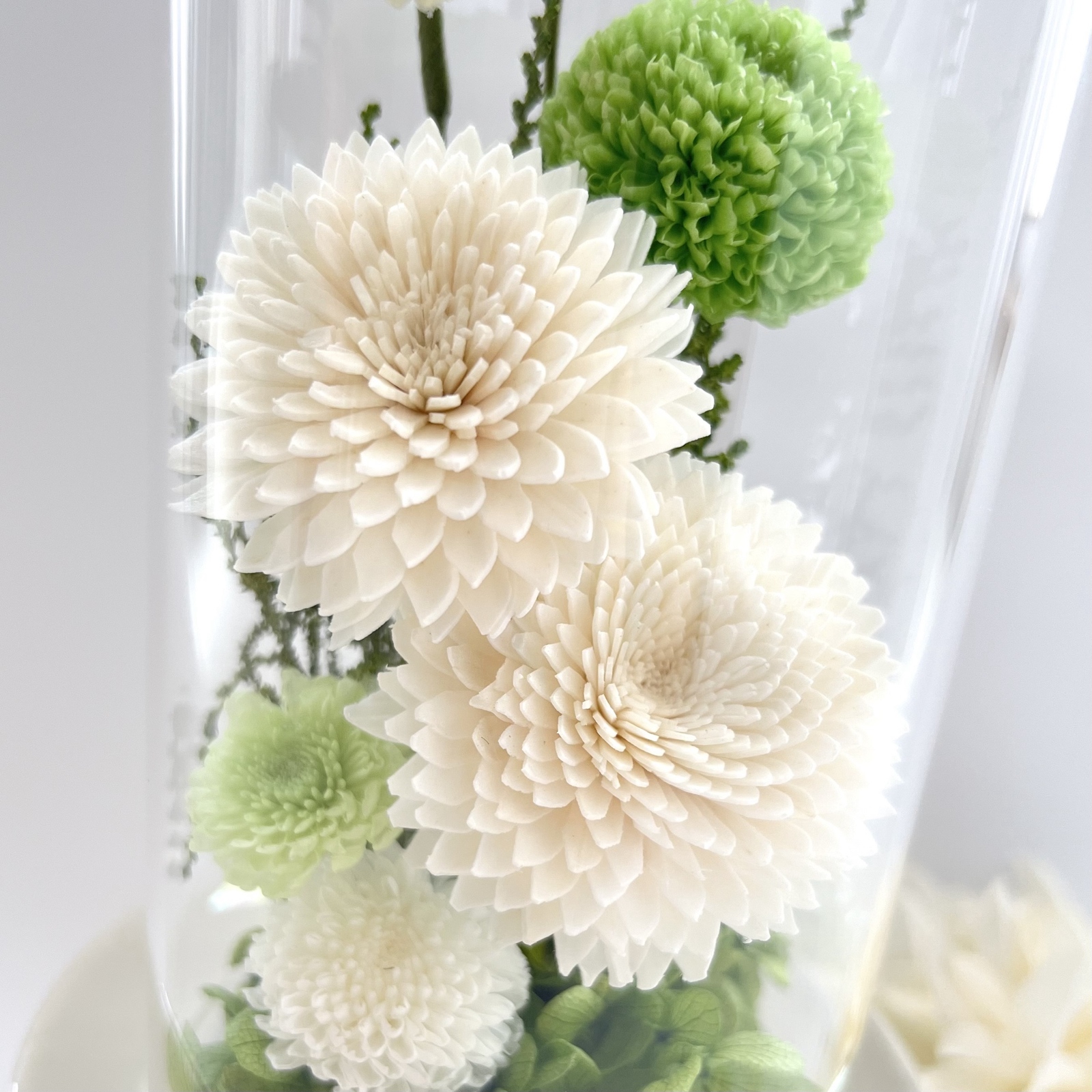 仏花 ガラスドーム グリーンマム プリザーブドフラワー お供え花