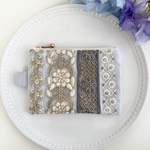 インド刺繍リボンパッチワークポーチ　ホワイト系