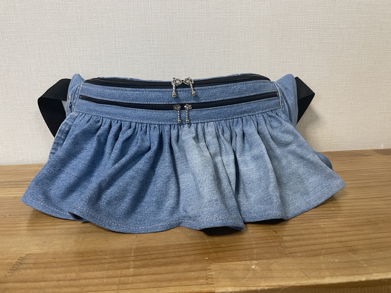 ハンドメイド デニムリメイク ウエストポーチ ボディバック フリル