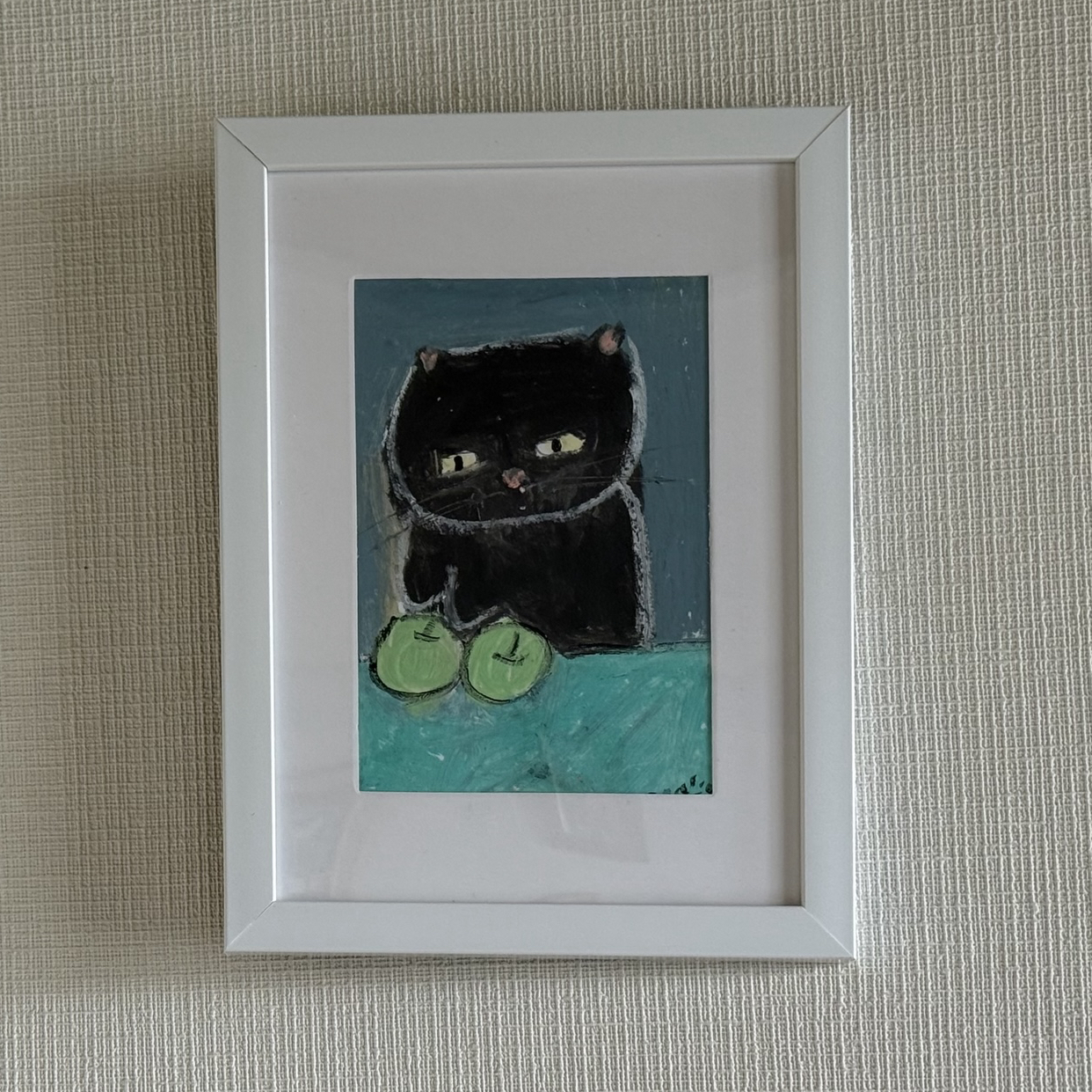 絵画。原画【椅子の上の黒猫がコーヒーを見た】 絵画。原画【椅子の上の黒猫がコーヒーを見た】