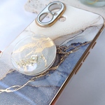 【全機種対応】大人ニュアンス　スマホグリップ　クリア×ゴールド　アイスブルー　ホワイトシェル　アルコールインクアート　ゴールドモチーフ　ホワイトシェル　キラキラ　大人っぽい　スマホスタンド