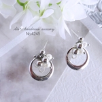No.4245　シルバー 変形 フープ と パール の 上品　ピアス/イヤリング
