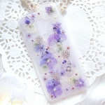 ホワイトパープルの押し花♡スマホケース♡GALAXY Android Xperia oppo 