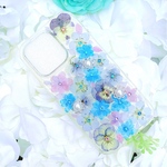 ブルー系押し花スマホケース♡iPhoneケース　GALAXY Xperia oppo reno Moto ZenFone