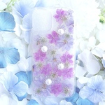 全機種対応♡早発送♡送料無料♡紫陽花とビオラのクリアパープルスマホケース♡Xperia Google pixel Moto GALAXY AQUOS