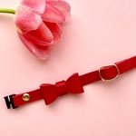 猫首輪　リボン　フレンチレザー　本革