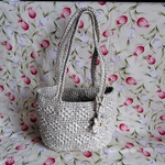 手編み手提げバッグ👛すずらんテープ✼グレイジュ色