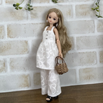 NO,553リカちゃん服  刺繍レース　キャミワンピース　タックワイドパンツ　オシャレセットアップ　夏のお出かけコーデ　リアルクローズ