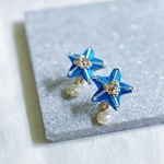 ターコイズブルー　スターフィッシュ刺繍　イヤリング