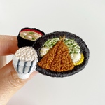 アジフライ定食 手刺繍ブローチ