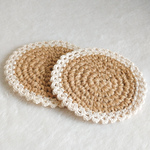 麻紐コースター(ナチュラル)　2枚セット　敷物　麻紐雑貨　吸水　保温　レース　かぎ針編み　リネン　ミニチュア　おしゃれ　花瓶