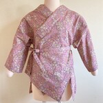綿麻の筒袖半襦袢　花柄　ラベンダー