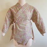 綿麻の筒袖半襦袢　花柄　ベージュ