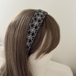 《ダイヤ柄𖧷小花ブラックブルー》インド刺繍 カチューシャ ヘアアクセサリー