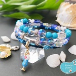 夏SALE🏖️天然石ターコイズ&ブルーオーラクォーツ&ヘマタイトコイルブレスレット　ブルータイプ　貝殻　クリームソーダチャーム