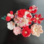 つまみ細工の髪飾りUピンセット-あか-