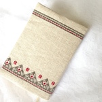 手刺繍bookカバー（ボーダー柄グレー×赤）