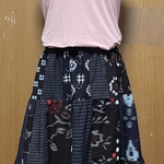 着物リメイク　絣など木綿のパッチワークティアードスカート　フリーサイズ