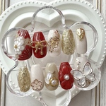 ネイルチップ ニュアンスネイル 成人式 前撮り 振袖 花柄 袴 着物 卒業式 淡色ネイル