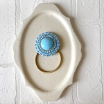 【再販×7】ヴィンテージカボションビーズ刺繍ヘアゴム（シャーベットブルー）