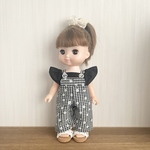 白いお花のチェックサロペット＆ブラウス♡メルちゃんソランちゃん服ハンドメイド