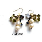 【7/15 alice85様専用◆御売約】800→600　　PP700-28池蝶パール antique BEIGE+Blackシェル*天然石ピアス  ｽﾃﾝﾚｽ   *送料無料* 　