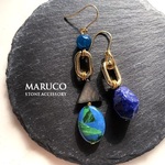 【7/04 waimarie様専用◆御売約】　PP700-32瑠璃色ラピスラズリ＋Blue asymmetry*天然石ピアス  ｽﾃﾝﾚｽ   *送料無料* イヤリング＆樹脂ピアス交換OK　