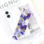 ＊ブルービオラとゴールドチェーンの押し花ケース＊345全機種対応 本物のお花 スマホショルダー 名入れ iPhone16e iPhone15 Android Galaxy Xperia AQUOS 