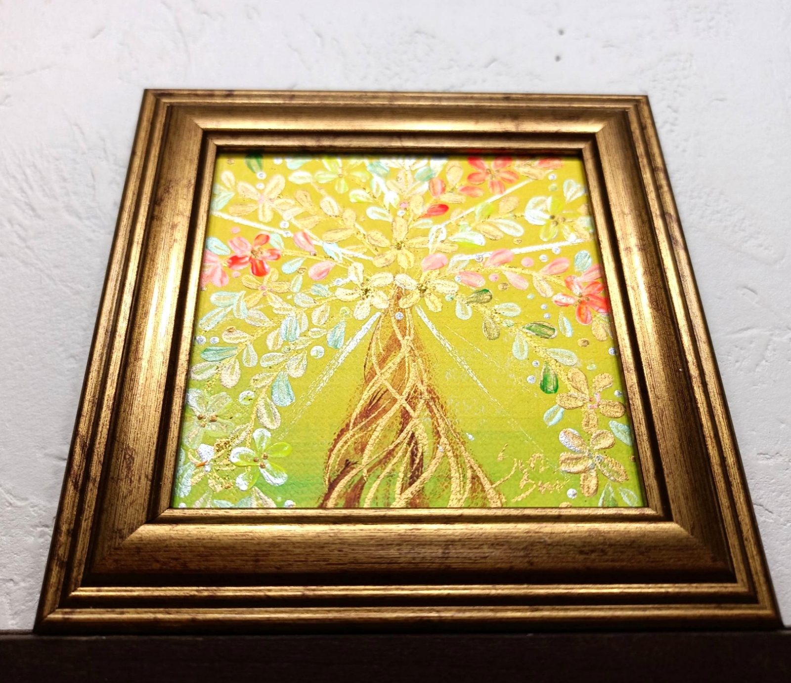 完売 風水開運絵画 金運出会い＊幸せの招財樹 金のなる木 花 全体