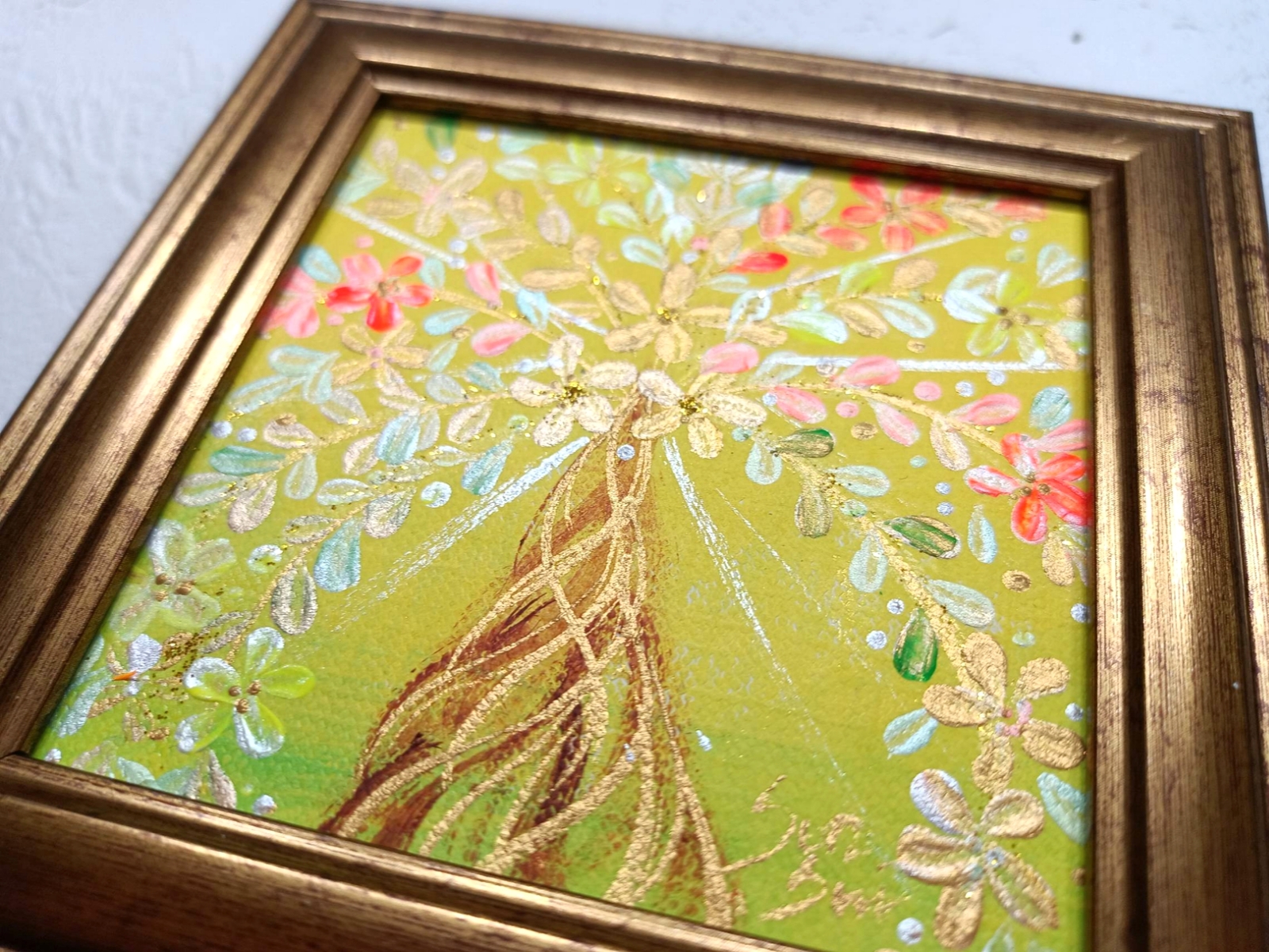 完売 風水開運絵画 金運出会い＊幸せの招財樹 金のなる木 花 全体