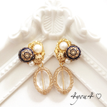 《再販》アンティーク ピアス  【navy】