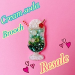 【再…販】キラキラVer.✨ビーズ刺繍クリームソーダブローチ✨スワロフスキー使用