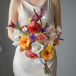 【ブートニア付き】テラコッタイエローの秋色ブーケ｜オータムウェディングを感じるアクセント｜アーティフィシャルフラワー