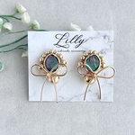 大ぶりピアス/ビーズ刺繍/リボン/シェル/ゴールド/個性的/ビーズピアス イヤリング #836