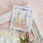 新作＊Flower ＆ Petal 〜Pink〜 イヤリング ピアス 花 フラワー 花びら しずく ジルコニア 揺れる