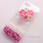 押し花と天然石のiPhone7ケース♡ぴんくいろのふゆ