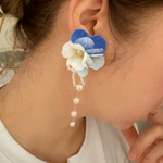 夏の清涼イヤリング/ピアス/夏/ビーズ刺繍/お祭り/浴衣/揺れる/紫陽花