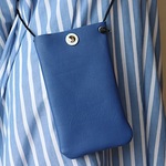 サコッシュ スマホショルダー ブルー 長さ調節可 革 ハンドメイド741