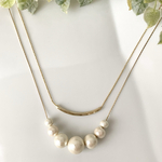 goldパイプ×コットンパール ＊ 輝くチェーンの二連ネックレス