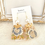 【インド刺繍リボン】ピンク　コットンパール　大振り　ピアス
