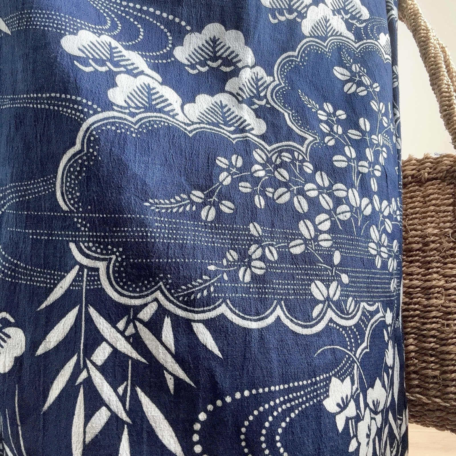 竺仙　浴衣　リメイク　綿縮　ワンピース ハンドメイド　ロング　マキシ　着物　紺 竺仙 浴衣 リメイク 綿縮 ワンピース ハンドメイド ロング マキシ 着物
