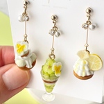 【New】レモンマスカットのご褒美スイーツアクセサリー♡ ピアス/イヤリング＊ノンホール樹脂　チャーム　ミニチュアアクセサリー　フェイクスイーツ　フェイクフード　ケーキ　パフェ　レモン