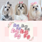 ありすりぼん🎀 ギンガムチェック フリル リボン バレッタ 犬用 ペット用 犬 猫 ピンク 赤 紫 黒 春夏リボン 