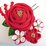 艶紅色 椿(7.5cm)のかんざし＆Ｕピンセット　#つまみ細工